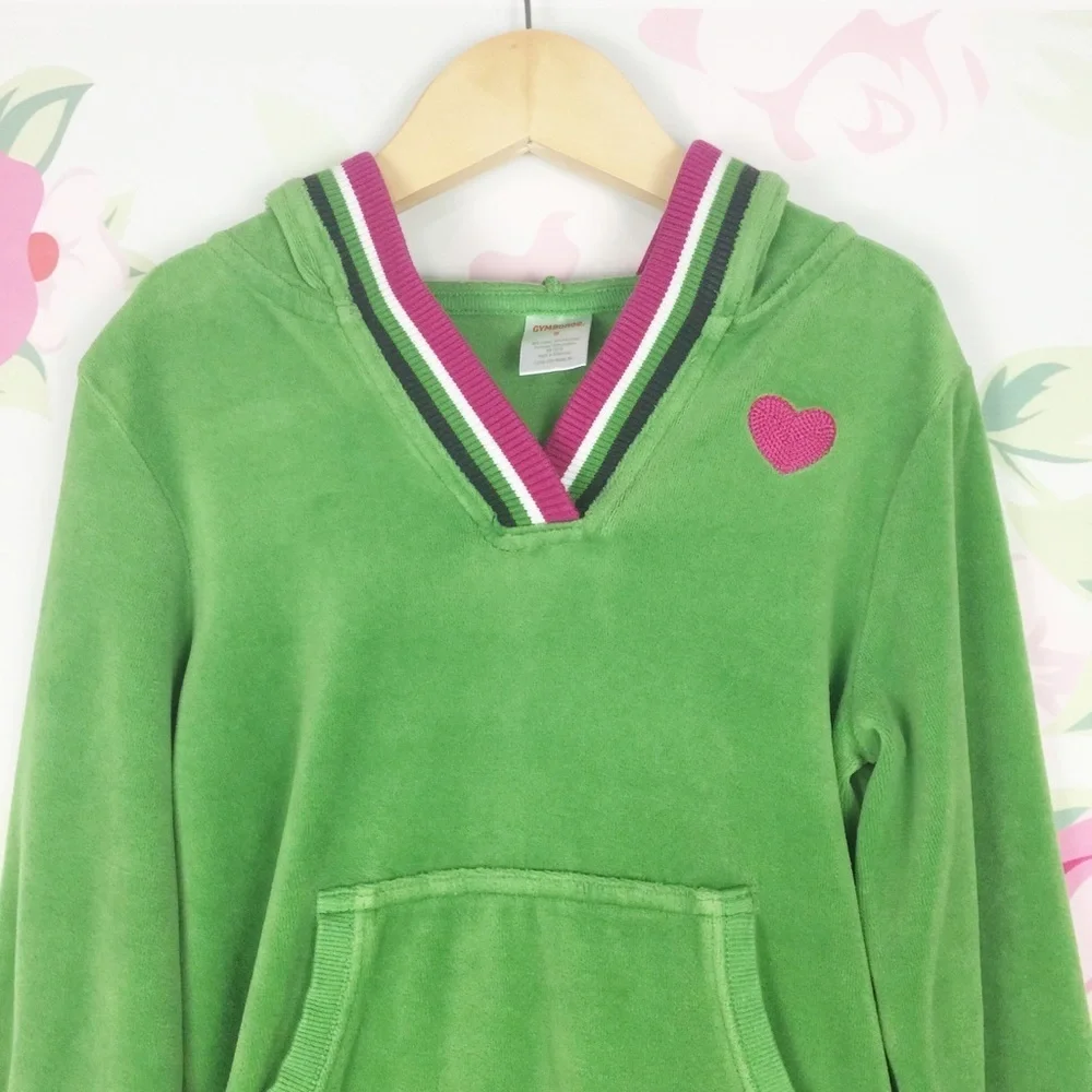 Gymboree Green Velour Hood Heart Tunic Dress 9